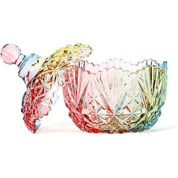 1Pc Colorful Glass Storage Jar, Candy Jar with Lid, Cookie Jar, Jewelry Box - Picture 3 of 8